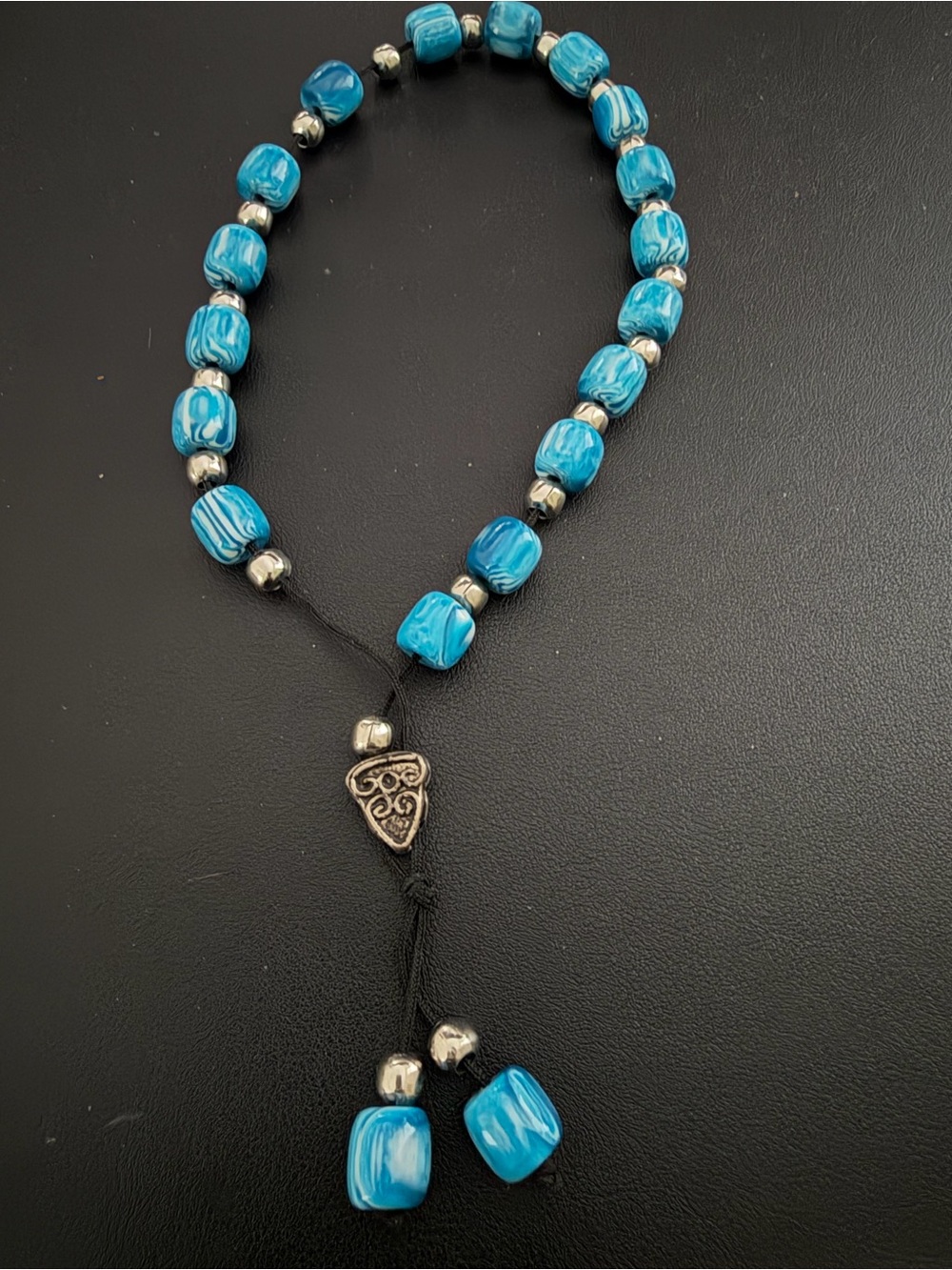 Turquoise Blue Beaded Women's Necklace with Silver Accents
